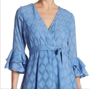 GABBY SKYE Dusty Blue Wrap Textured Chiffon Dress
